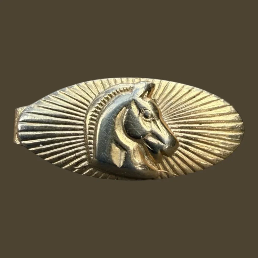 Mid-Century Etruscan Style Brass Horse Tie Clip Made In USA - Picture 1 of 7